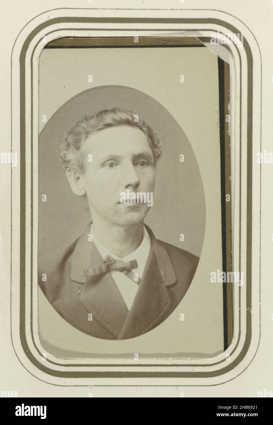 Man portrait, Carte-de-visite with the portrait of an unknown man. Probably one of the providers of the photo album. Inserted in the photo album offered to J.M. Pijnacker Hordijk upon his departure from Jogyakarta in 1886., anonymous, Dutch East Indies, The (possibly), 1880 - 1886, photographic support, height 88 mm × width 53 mm Stock Photo