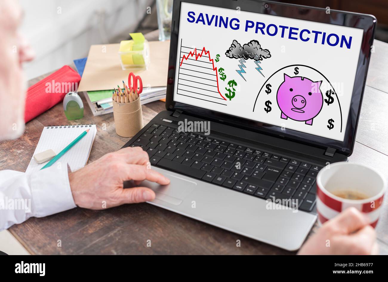 Saving protection concept shown on a laptop screen Stock Photo