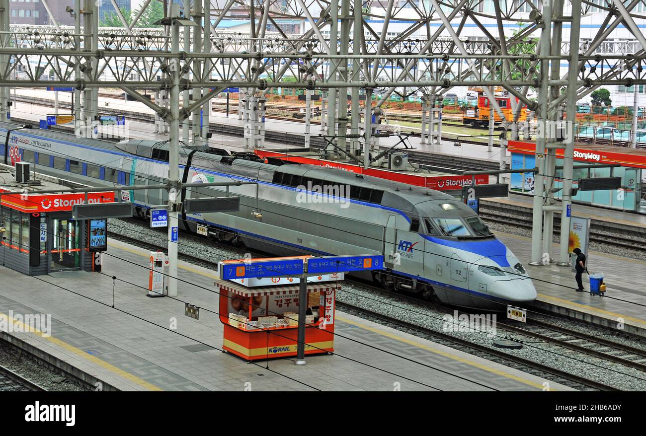 KTX train in Seoul railway station, South Korea Stock Photo
