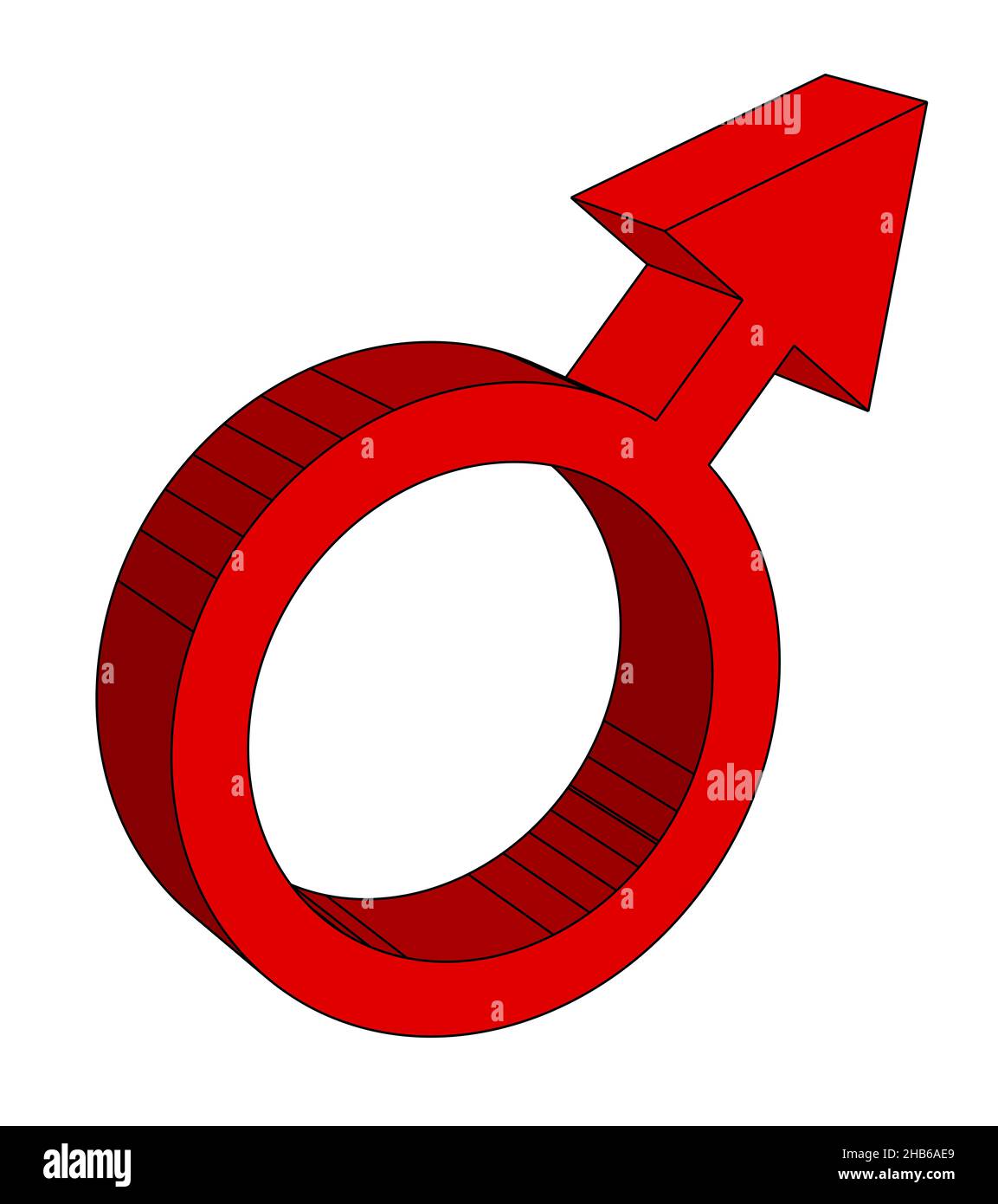 Red circle and arrow in the form of the Mars masculine symbol Stock Photo