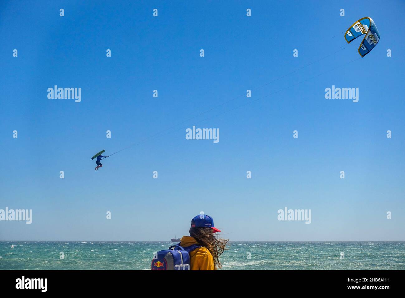 Kitesurfers competing at the Red Bull King of the Air 2021 in Blouberg, Cape Town, South Africa Stock Photo