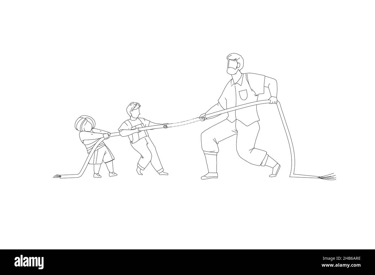 Father and children pull end of rope line vector Stock Vector Image ...