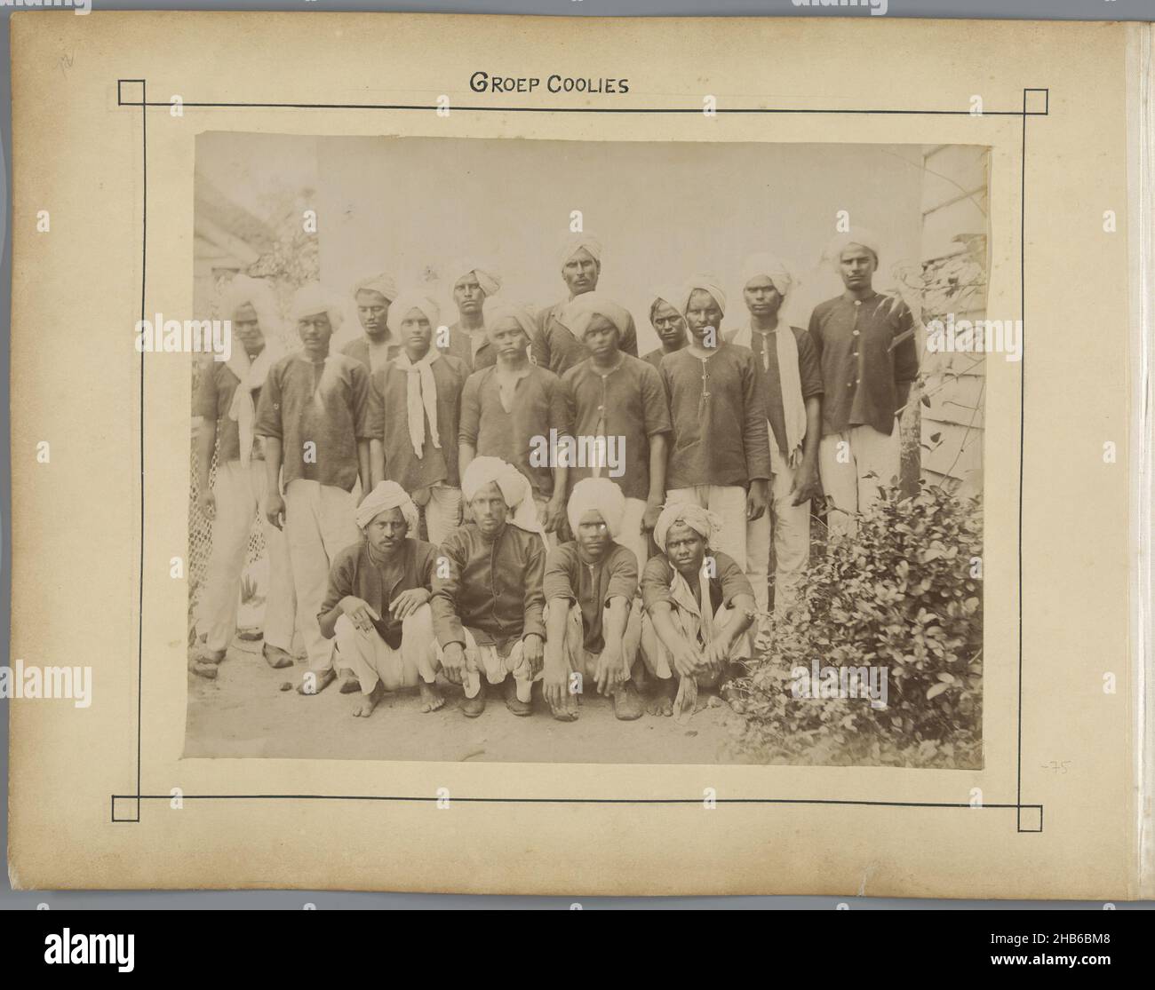 Group of Hindustani contract workers, Group of Coolies (title on object), Group of contract workers from British India., Julius Muller, C.J. Chapman, Suriname, 1898 - 1902, albumen print, height 212 mm × width 268 mm × height 297 mm × width 437 mm Stock Photo