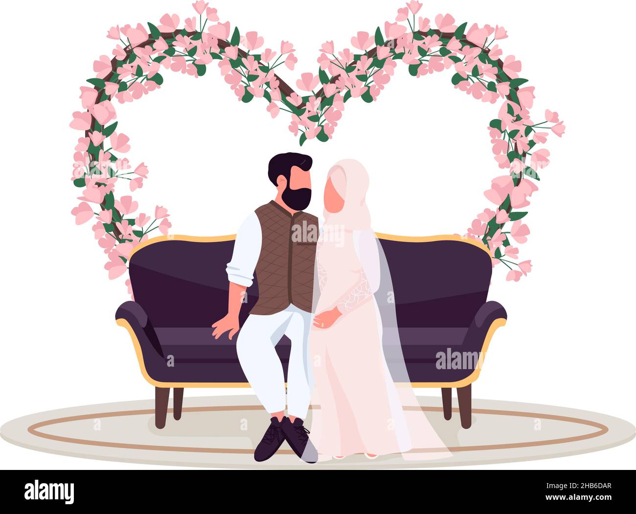 Married couple pose at romantic place semi flat color vector characters ...