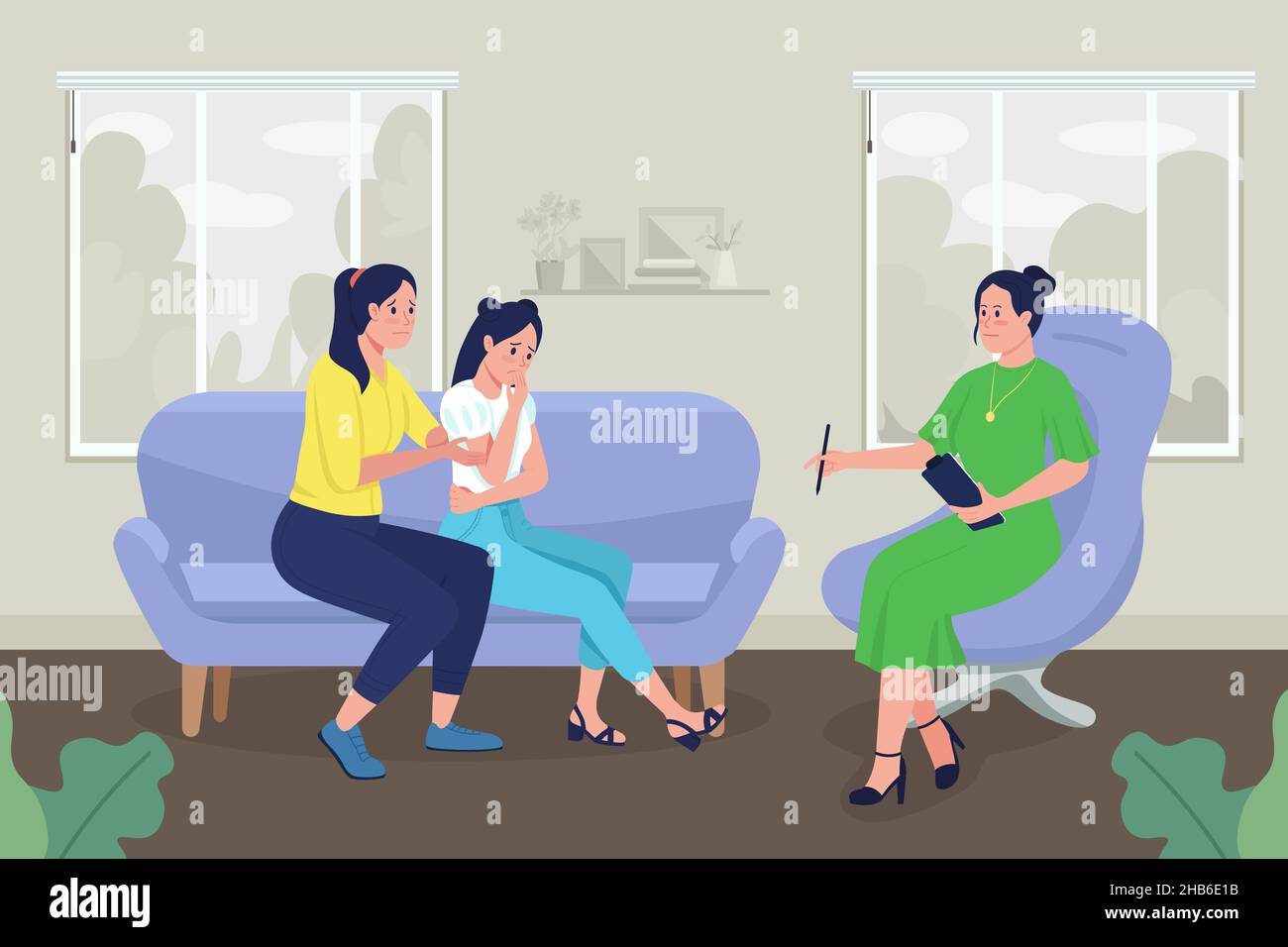 Therapy for teenager flat color vector illustration Stock Vector