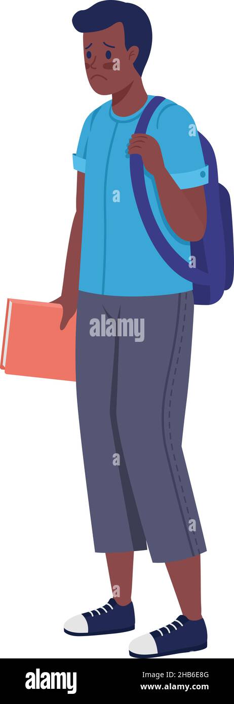 Sad schoolboy semi flat color vector character Stock Vector