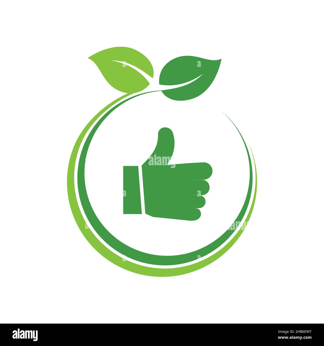 Like sign with green leaves in circle. Green thumb eco friendly. Healthy lifestyle concept. Organic food idea. I love nature thumb up. Vector Stock Vector