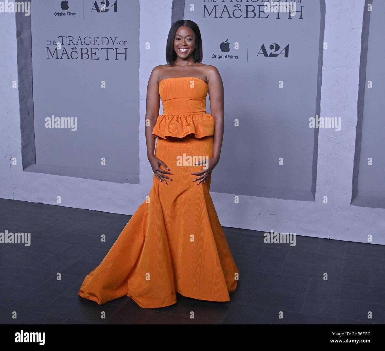 Los Angeles, USA. 17th Dec, 2021. Cast member Moses Ingram attends the premiere of the motion picture historical war thriller 'The Tragedy of Macbeth' at the DGA Theatre in Los Angeles on Thursday, December 16, 2021. Storyline: A Scottish lord becomes convinced by a trio of witches that he will become the next King of Scotland, and his ambitious wife supports him in his plans of seizing power. Photo by Jim Ruymen/UPI Credit: UPI/Alamy Live News Stock Photo