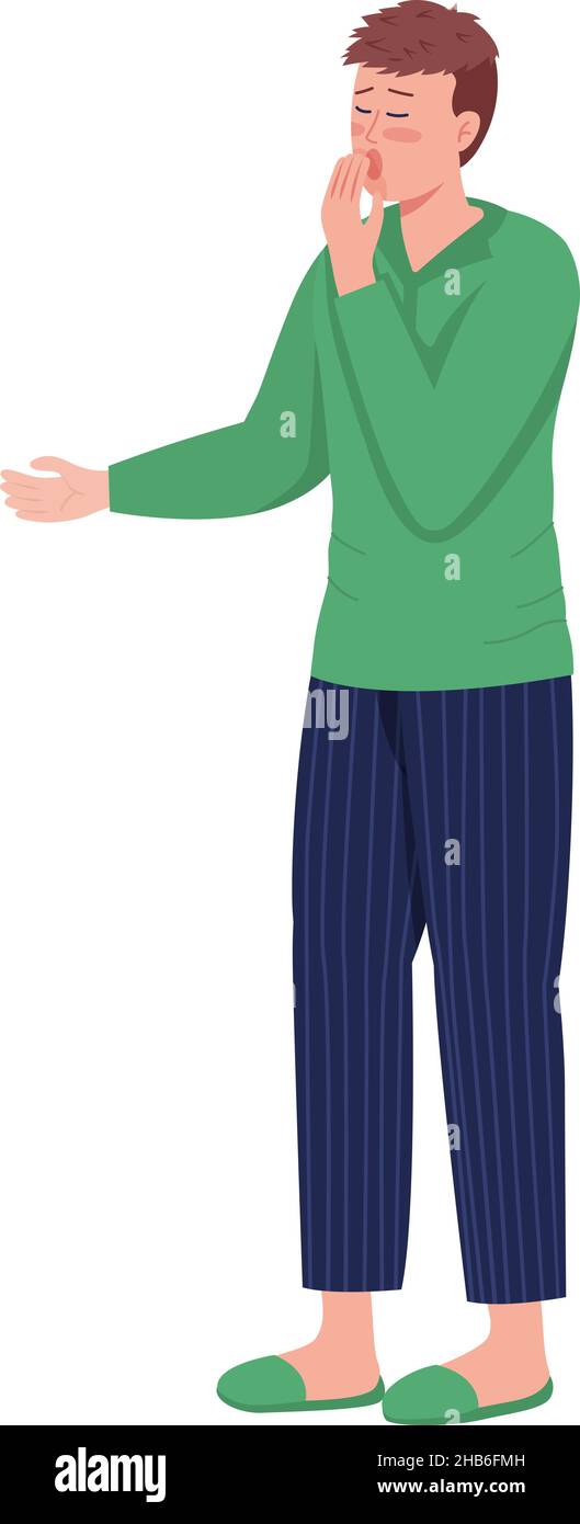 Sleepy man semi flat color vector character Stock Vector