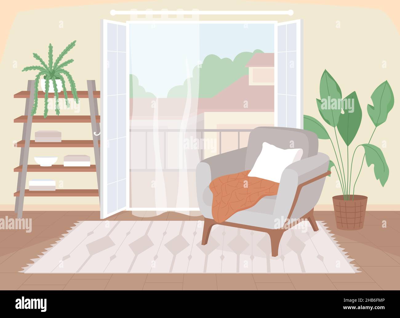 Modern living room flat color vector illustration Stock Vector Image ...
