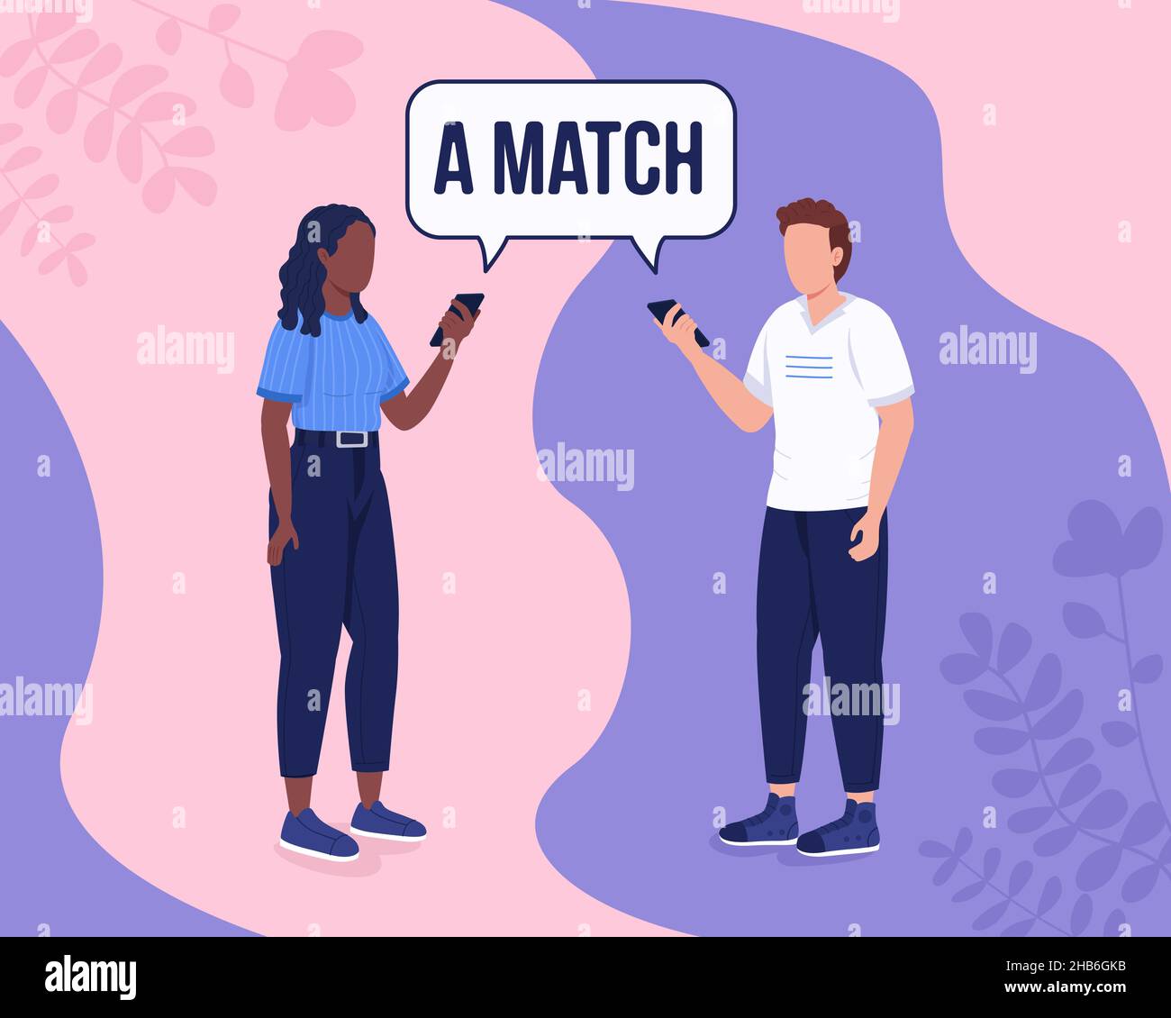 Finding perfect match online flat color vector illustration Stock