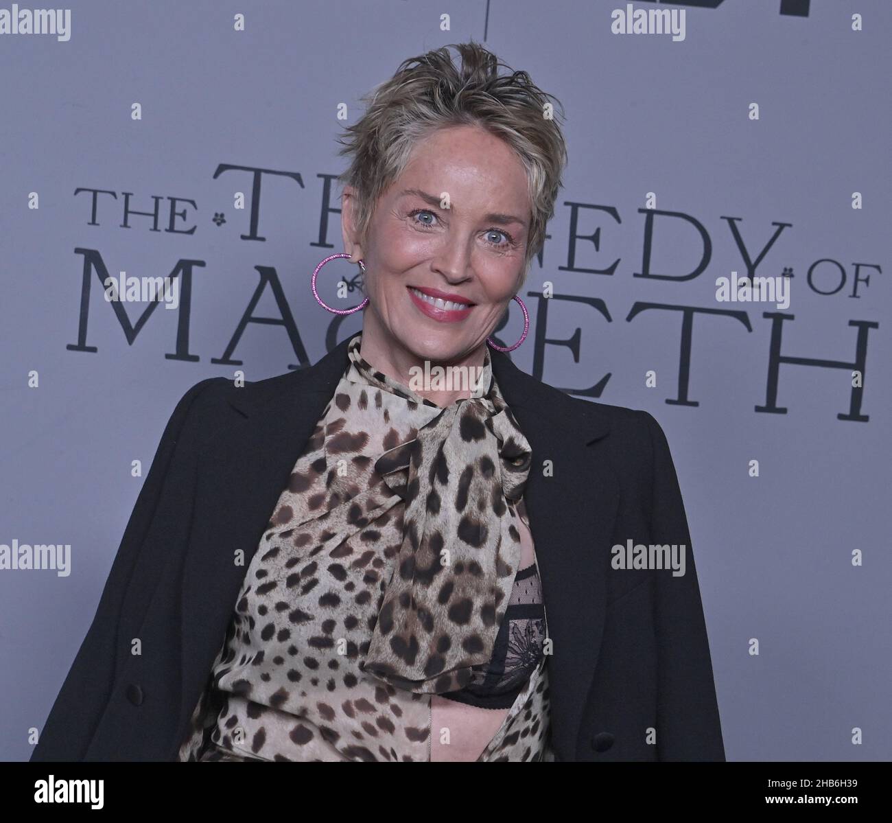 Los Angeles, USA. 17th Dec, 2021. Actress Sharon Stone attends the premiere of the motion picture historical war thriller 'The Tragedy of Macbeth' at the DGA Theatre in Los Angeles on Thursday, December 16, 2021. Storyline: A Scottish lord becomes convinced by a trio of witches that he will become the next King of Scotland, and his ambitious wife supports him in his plans of seizing power. Photo by Jim Ruymen/UPI Credit: UPI/Alamy Live News Stock Photo