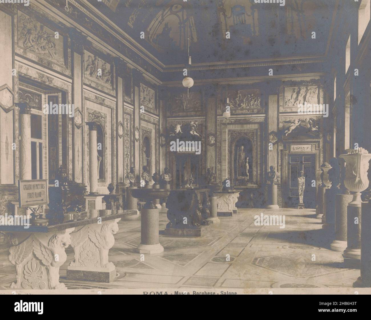Room in Galleria Borghese in Rome, ROMA - Museo Borghese - Salone (title on object), anonymous, Galleria Borghese, c. 1875 - c. 1900, photographic support, gelatin silver print, height 195 mm × width 243 mm Stock Photo