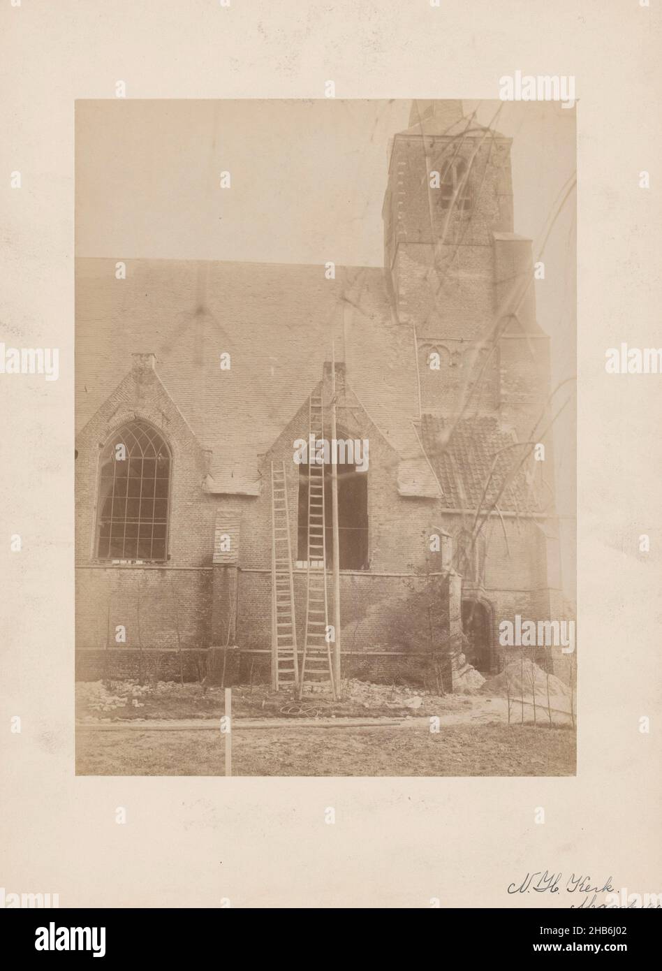 View of the village church in Poortugaal, anoniem (Monumentenzorg) (attributed to), Poortugaal, 1902, photographic support, cardboard, albumen print, height 230 mm × width 170 mm Stock Photo