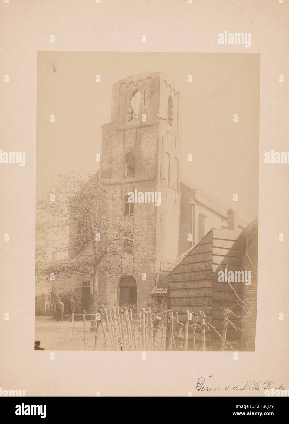 Tower of the Reformed Church at Puttershoek, anoniem (Monumentenzorg) (attributed to), Poortugaal, c. 1889 - c. 1904, photographic support, cardboard, albumen print, height 232 mm × width 170 mm Stock Photo