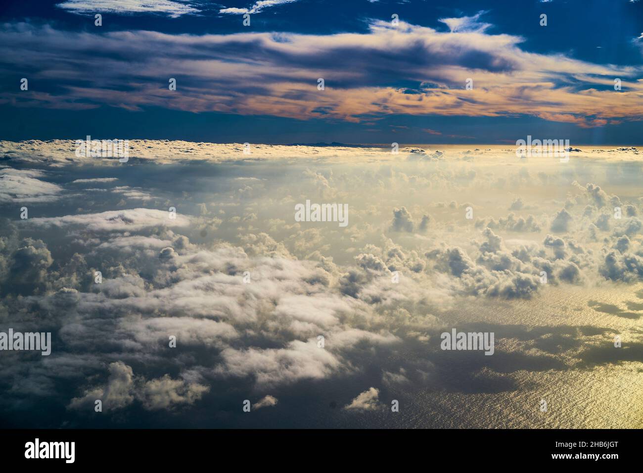 Cirrus clouds over a low cloud cover over the Atlantic Ocean, Canary Islands, Atlantic Ocean Stock Photo