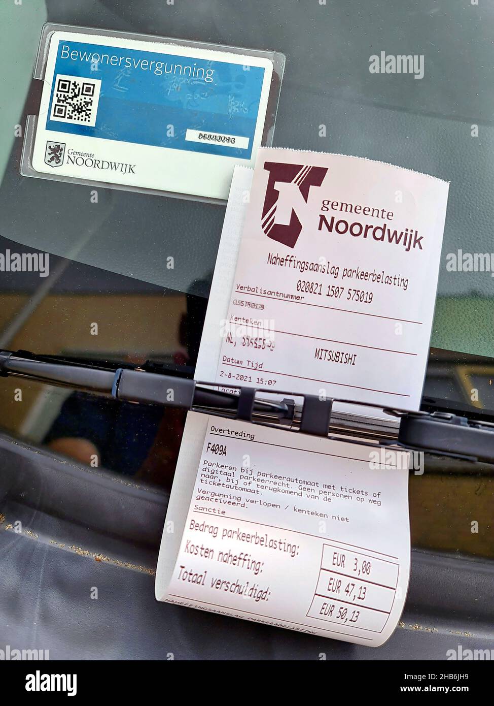 Parking ticket on the windscreen, Netherlands, Noordwijk aan Zee Stock Photo