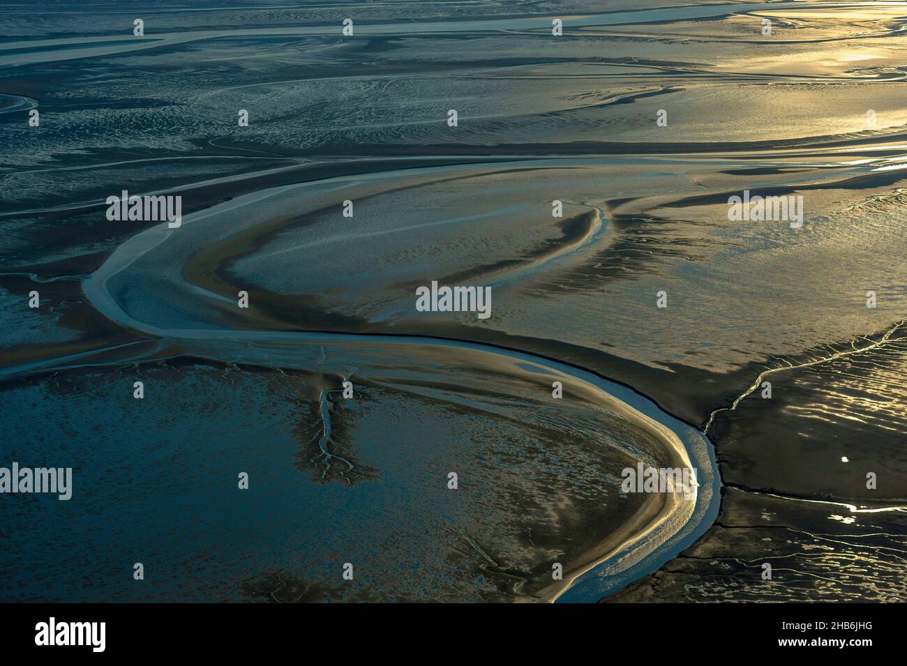 aerial view of the Elbe estuary at low water, Germany, Hamburgisches Wattenmeer National Park Stock Photo