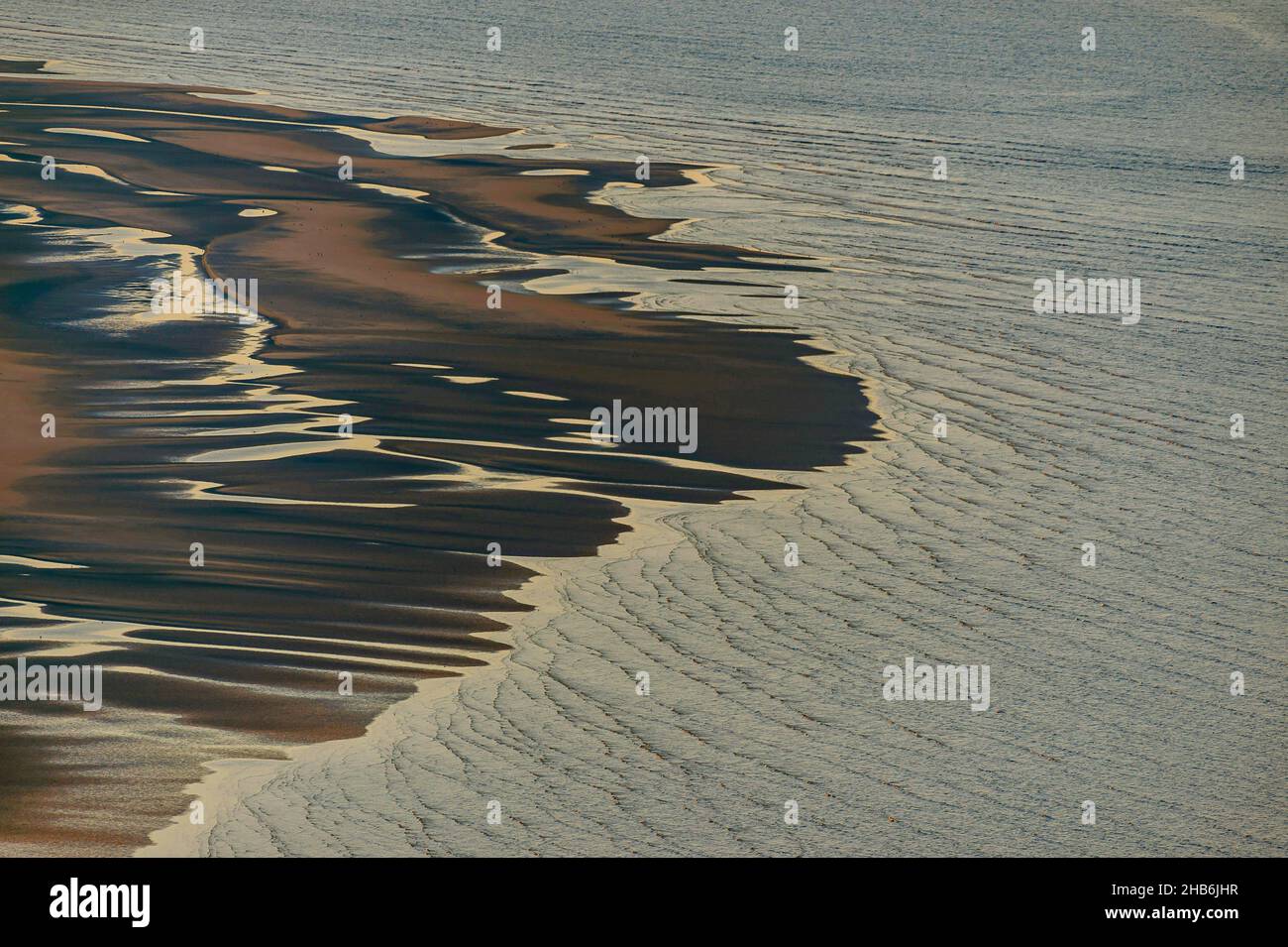 aerial view of the Elbe estuary and Scharhoern sandbank at low water, Germany, Hamburgisches Wattenmeer National Park Stock Photo