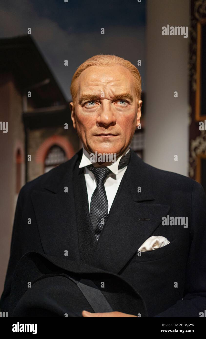 Mustafa Kemal Ataturk wax portrait at Madame Tussauds museum in  Istanbul. Stock Photo