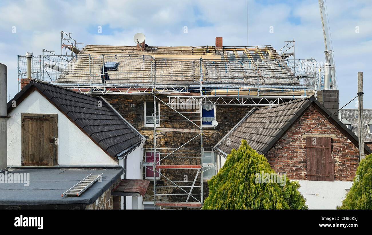 roof is being re-roofed, Germany, North Rhine-Westphalia Stock Photo