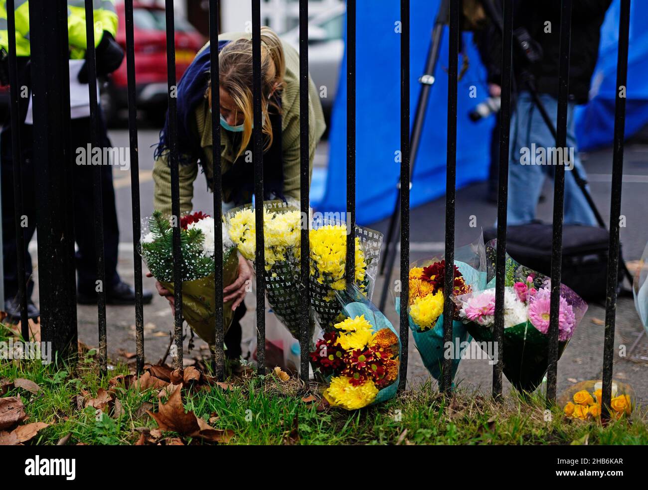 Flowers at the scene in Collingwood Road, Sutton, south London, where