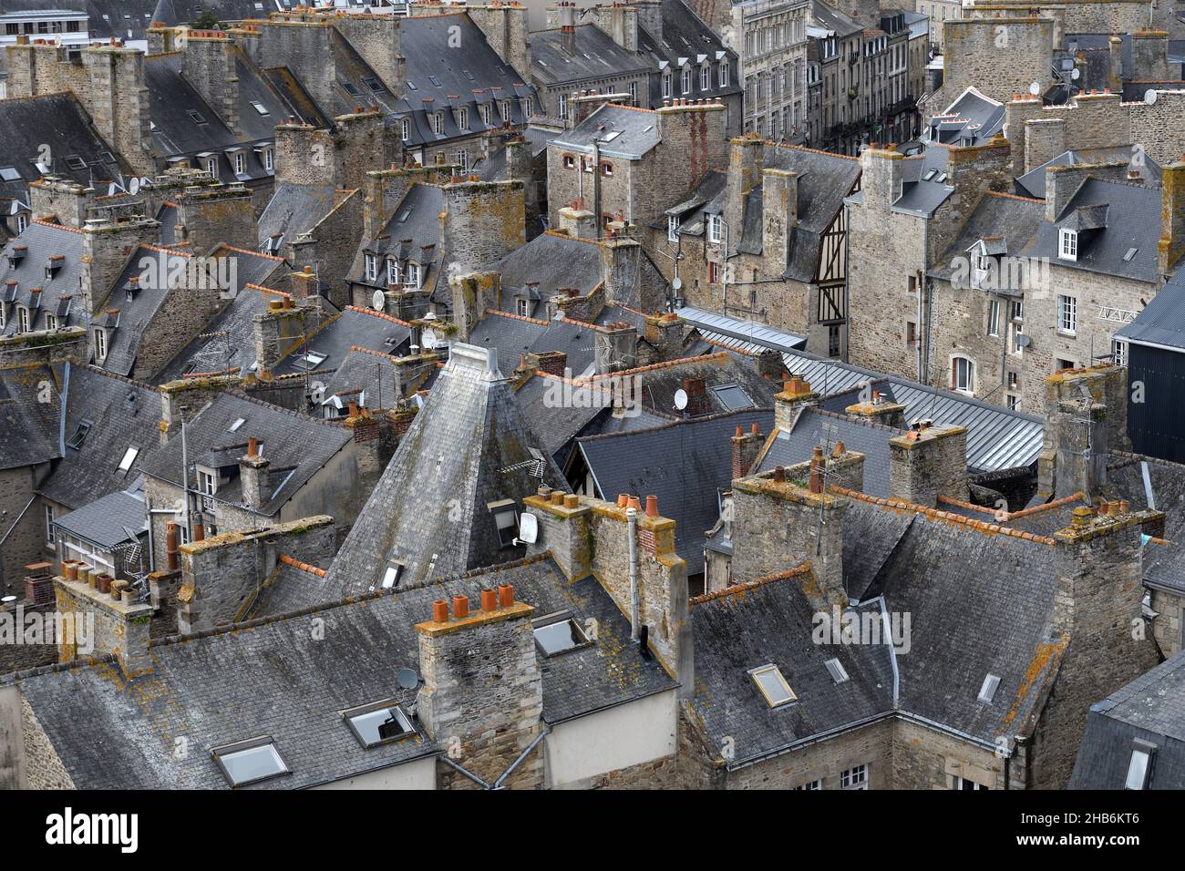 above the roofs of the old town of Dinan , France, Brittany, Departement Cotes-d’Armor, Dinan Stock Photo