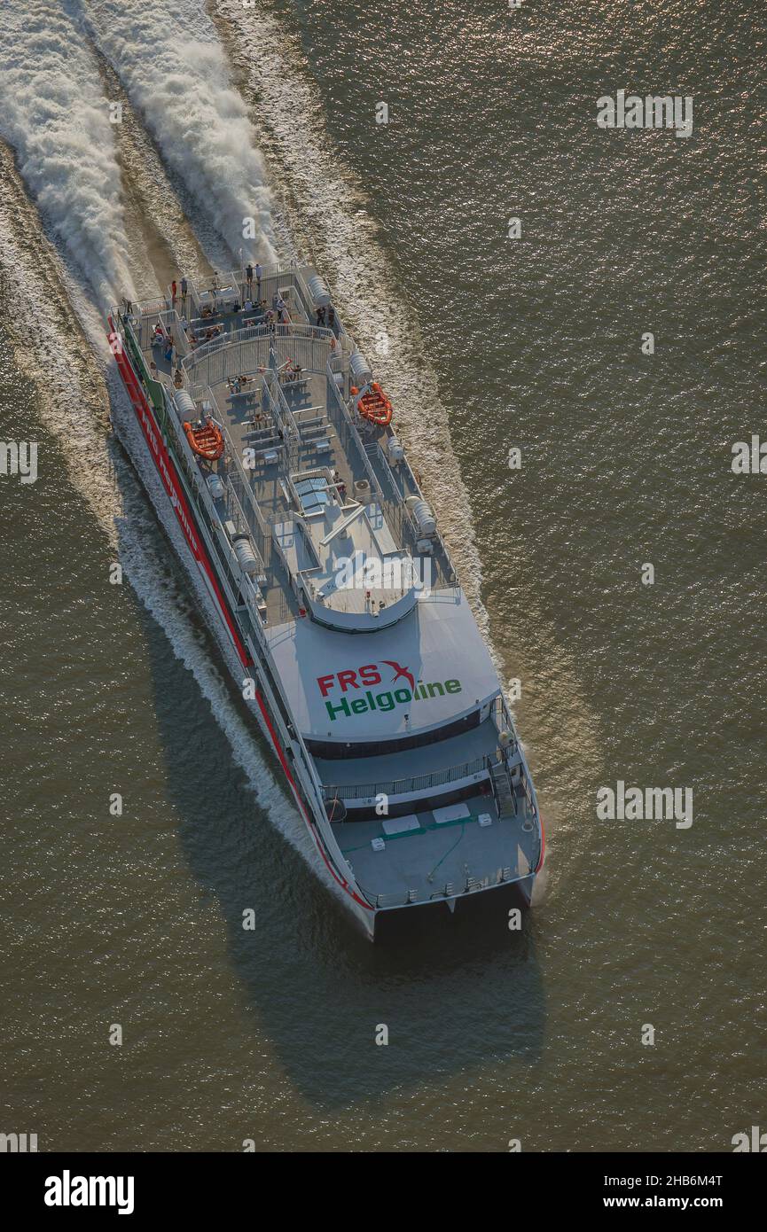 highspeed ferry MS Halunder Jet on the Lower Elbe, aerial view, Germany, Hamburgisches Wattenmeer National Park, Cuxhaven Stock Photo