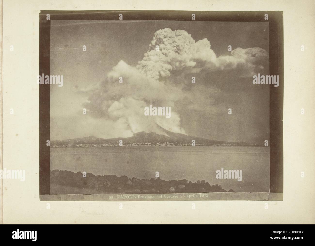 Eruption of the Versuvius, seen from Naples83. Napoli - Eruzione del Vesuvio 26 aprile 1872 (title on object), anonymous (mentioned on object), Italy, c. 1872, photographic support, albumen print, height 207 mm × width 260 mmheight 277 mm × width 367 mm Stock Photo