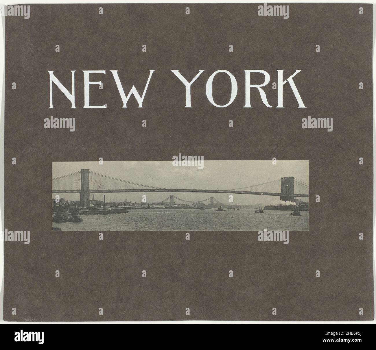 View of Brooklyn Bridge, New York, Print on the cover of the 'view book' New York., anonymous, maker: The Albertype Company (mentioned on object), New York (city), 1902, paper, collotype, height 51 mm × width 184 mm Stock Photo