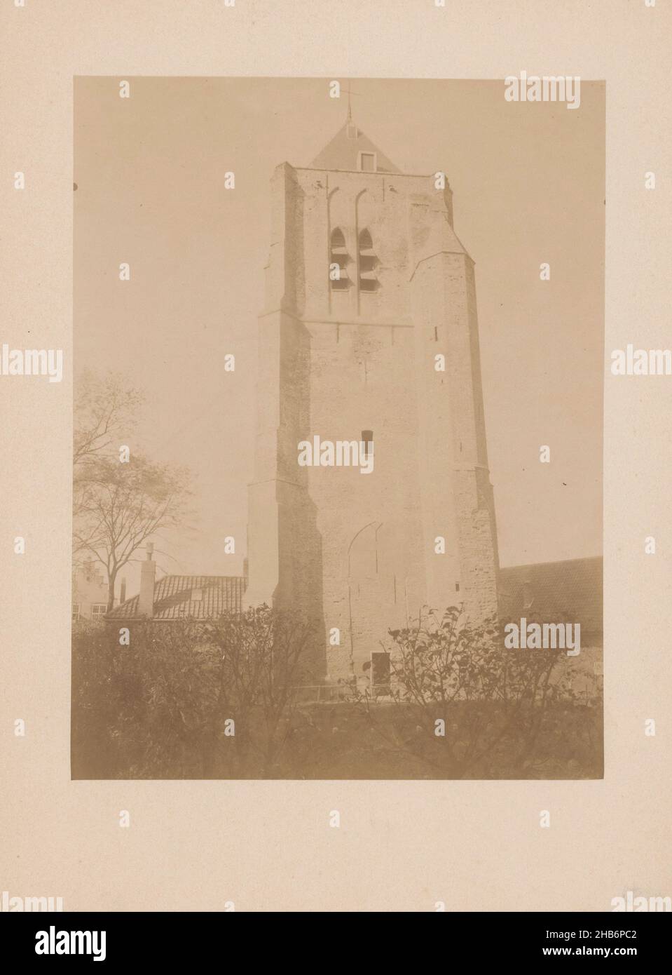 Church tower at Ouwerkerk, anoniem (Monumentenzorg) (attributed to), Ouwerkerk, 1897, photographic support, cardboard, albumen print, height 233 mm × width 175 mm Stock Photo