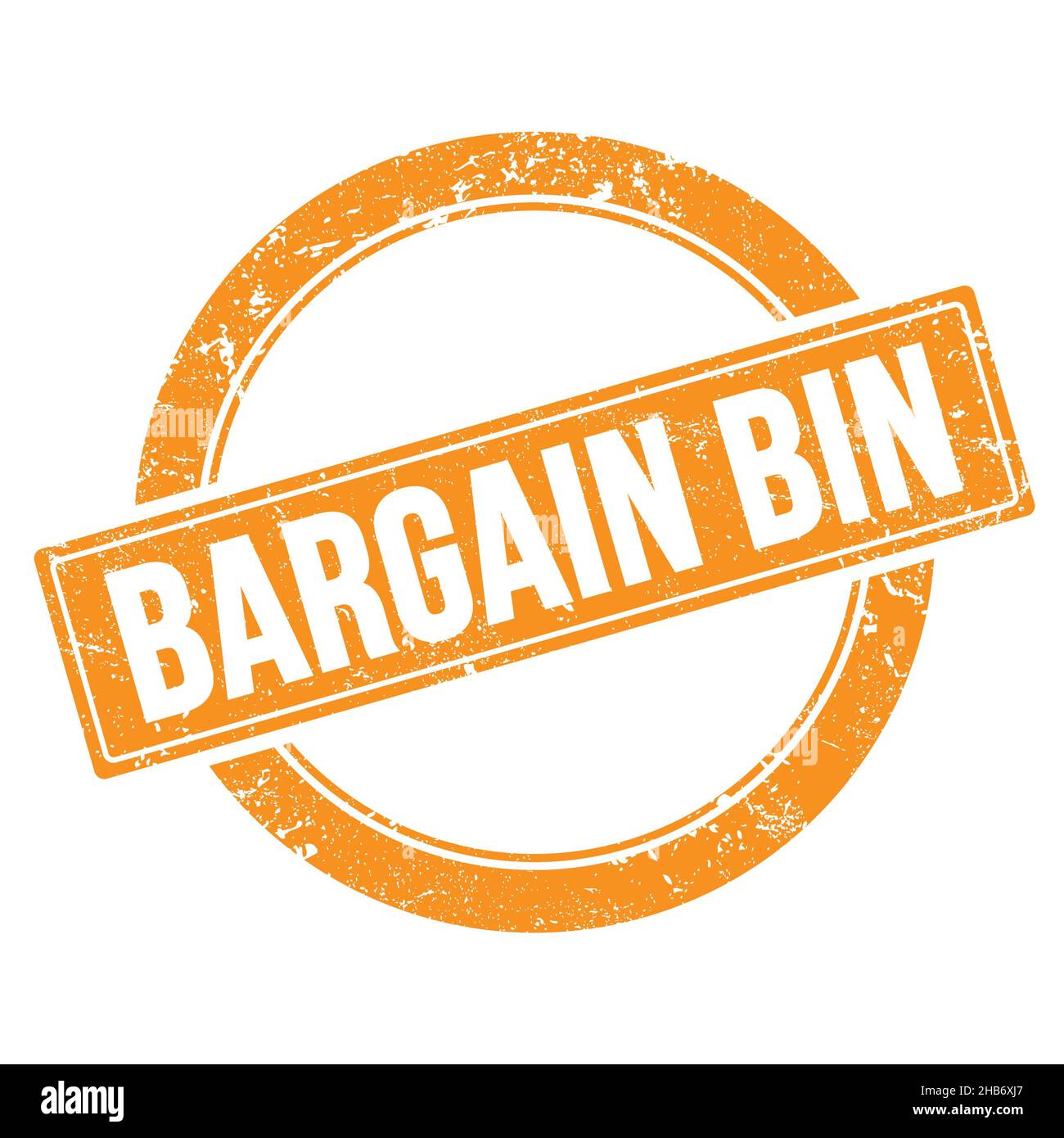 BARGAIN BIN text on orange grungy round vintage stamp. Stock Photo