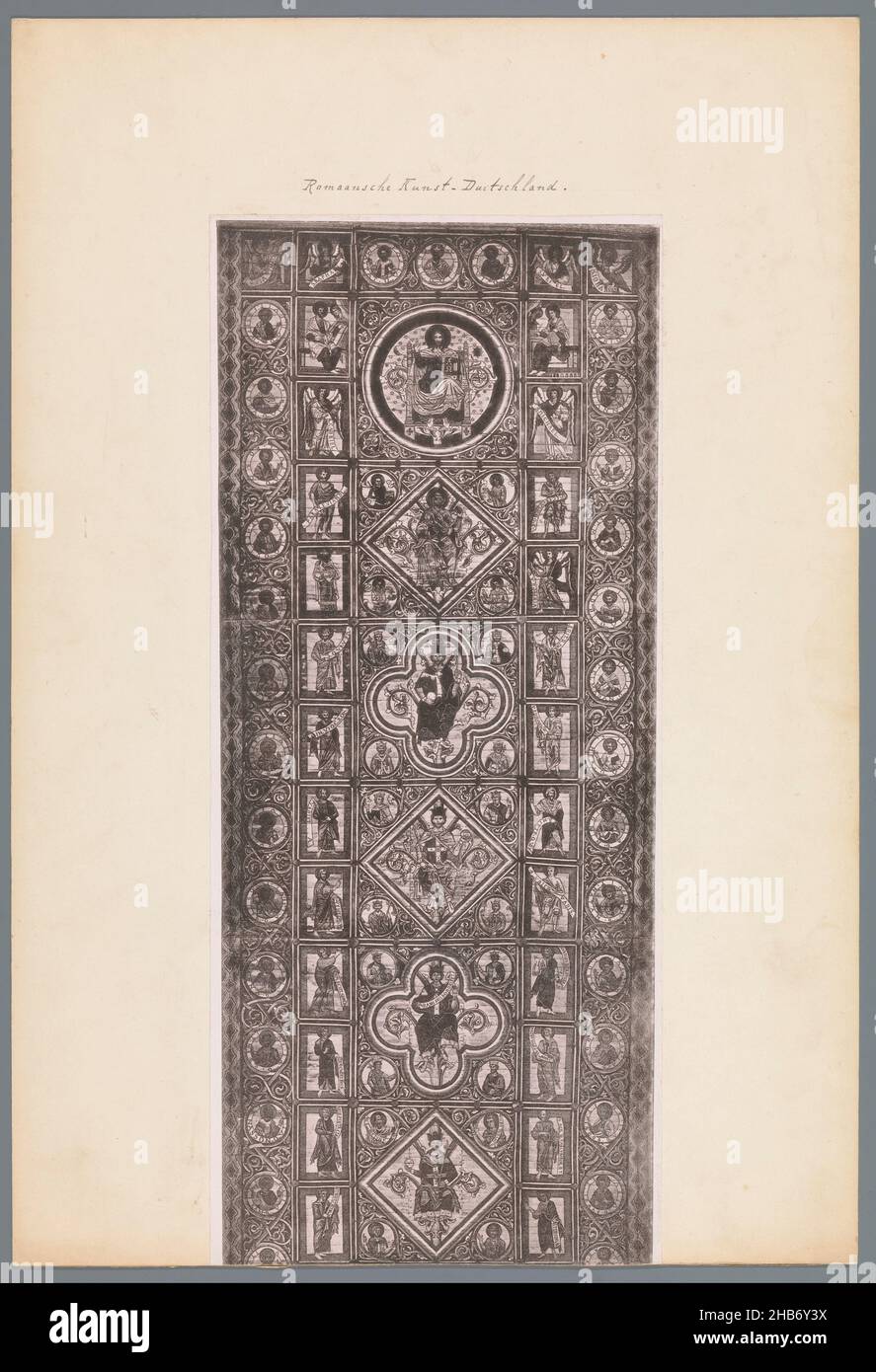 Ceiling painting of the Michaeliskirche in Hildesheim, depicting the genealogy of Christ, anonymous, Michaeliskirche, c. 1875 - c. 1900, cardboard, paper, collotype, height 358 mm × width 154 mm Stock Photo