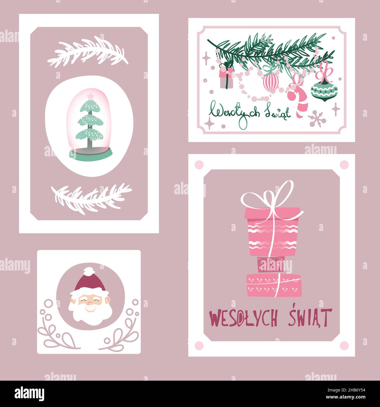 Four Polish Christmas Cards with Holiday Wishes Stock Vector