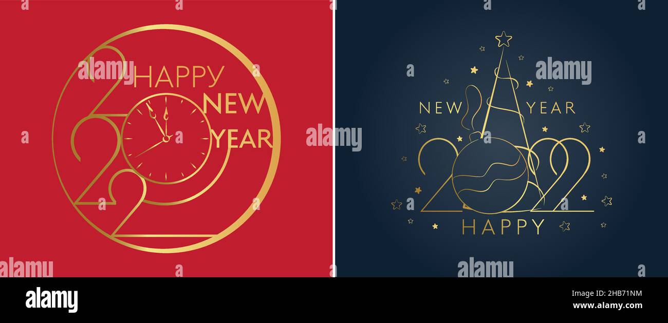 set Happy new year 2022 golden numbers typography greeting card, social ...