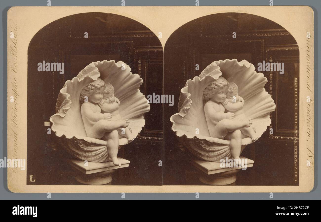 View of a sculpture of two babies in a shell, The water babies (title on object), anonymous, 1850 - 1900, photographic support, cardboard, albumen print, height 108 mm × width 177 mm Stock Photo