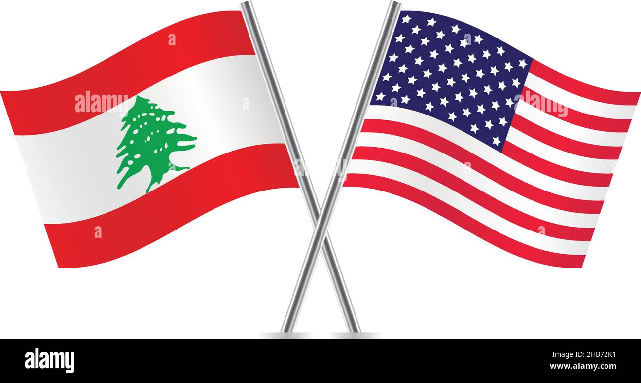 Lebanon And America Crossed Flags Lebanese And American Flags Lebanon And America Crossed Flags Lebanese And American Flags Isolated On White Background Vector Icon Set Vector 2HB72K1 