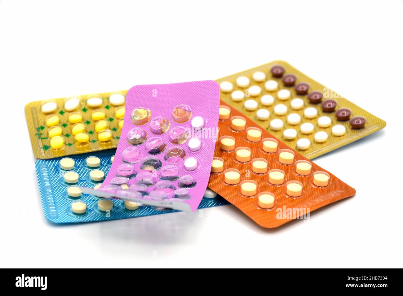 Empty contraceptive pill strips and contraceptive pill shows patients compliance on taking the pills. Stock Photo