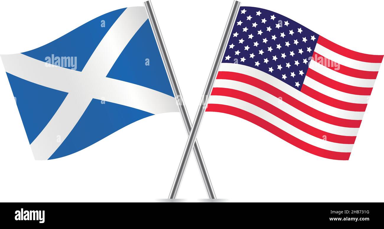 America and Scotland flags. Vector illustration. Stock Vector
