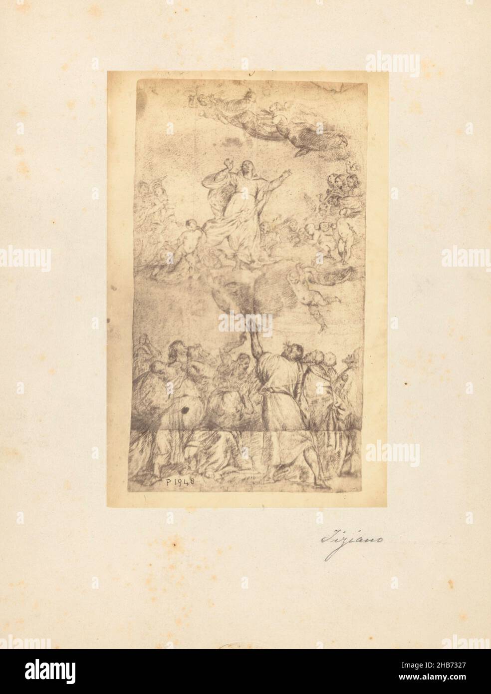 Photoreproduction of a drawing depicting the Ascension by Titian, Giovanni Brampton Philpot (mentioned on object), intermediary draughtsman: Titiaan (mentioned on object), Florence, 1851 - 1878, paper, cardboard, albumen print, height 199 mm × width 127 mmheight 320 mm × width 240 mm Stock Photo