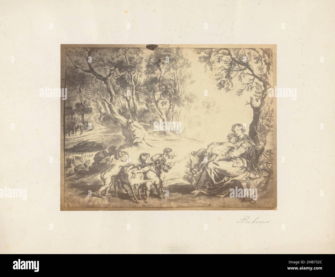 Photoreproduction of drawing by Peter Paul Rubens, Giovanni Brampton Philpot (mentioned on object), intermediary draughtsman: Peter Paul Rubens (mentioned on object), Florence, 1851 - 1878, paper, cardboard, albumen print, height 146 mm × width 190 mmheight 242 mm × width 319 mm Stock Photo