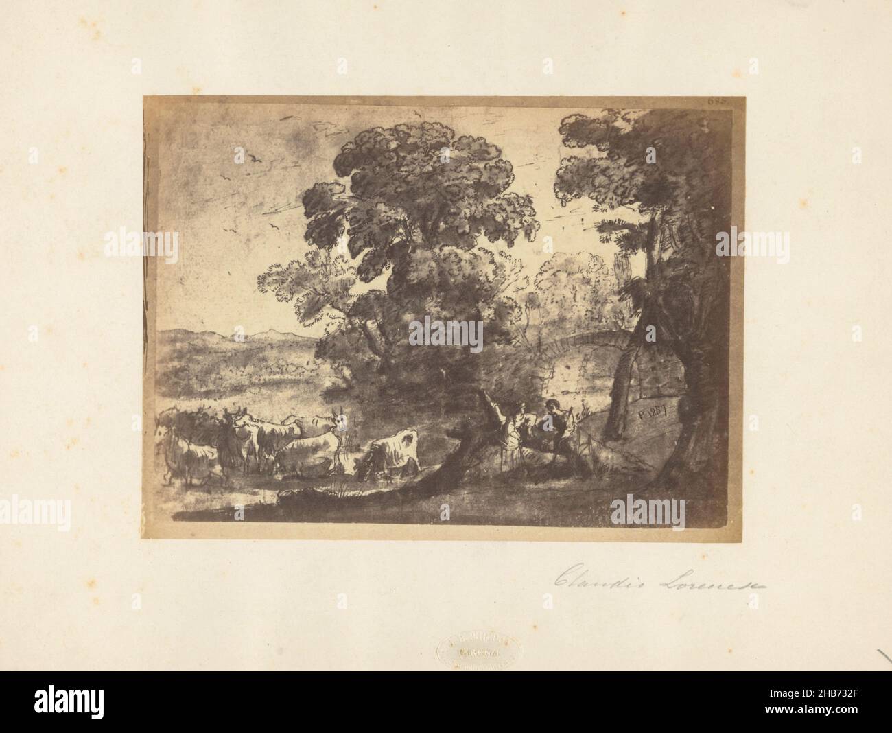 Photoreproduction of a drawing by Claude Lorrain, Giovanni Brampton Philpot (mentioned on object), intermediary draughtsman: Claude Lorrain (mentioned on object), Florence, 1851 - 1878, paper, cardboard, albumen print, height 147 mm × width 199 mmheight 241 mm × width 319 mm Stock Photo