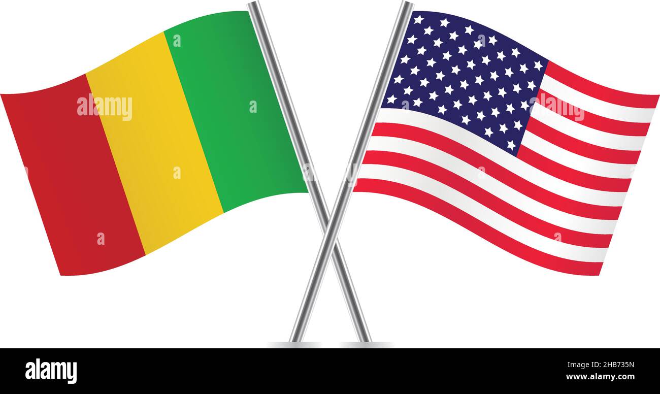 America and Mali flags. Vector illustration. Stock Vector
