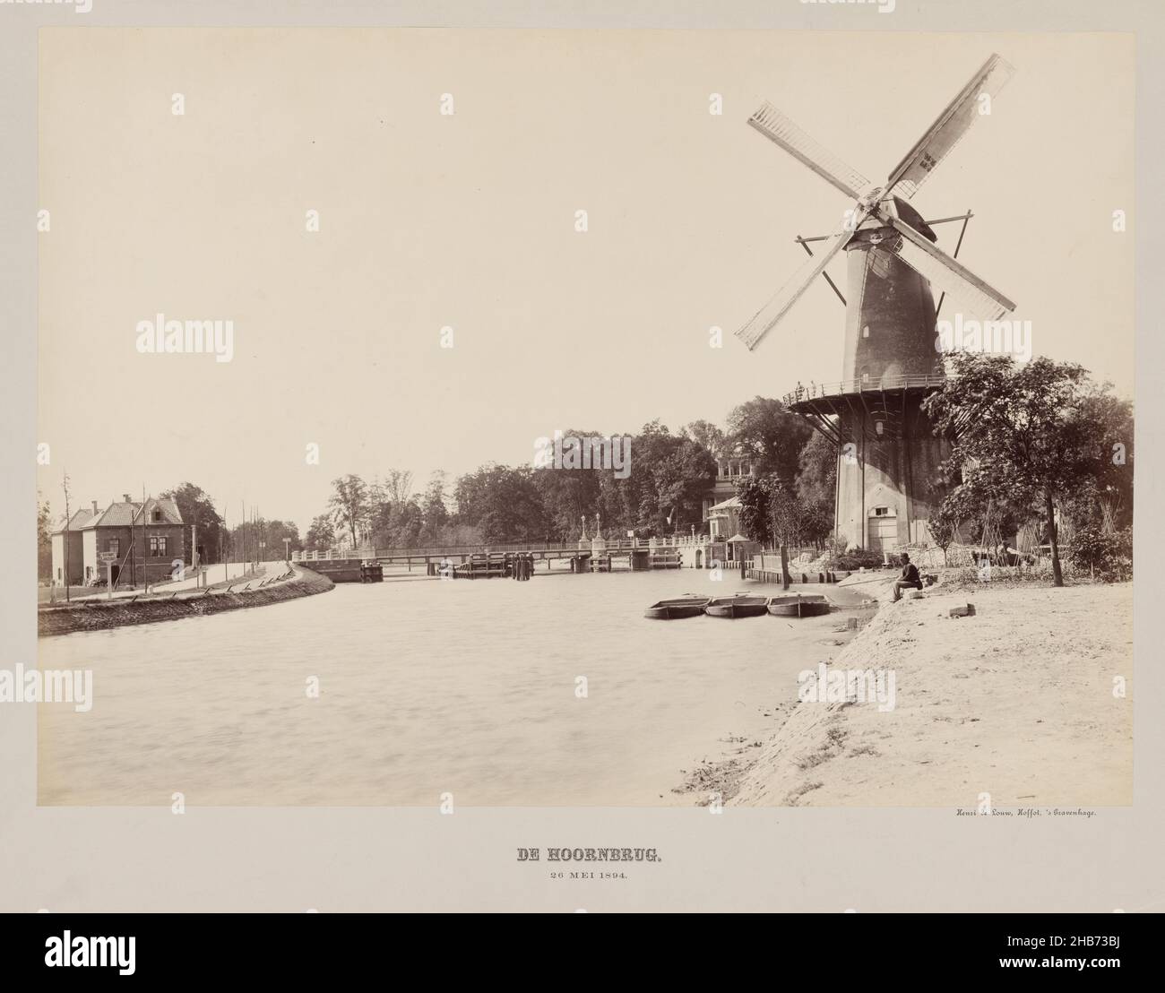 Windmill near the Hoornbrug at Rijswijk, Henri de Louw (mentioned on object), The Hague, 26-May-1894, cardboard, albumen print, height 378 mm × width 531 mm Stock Photo