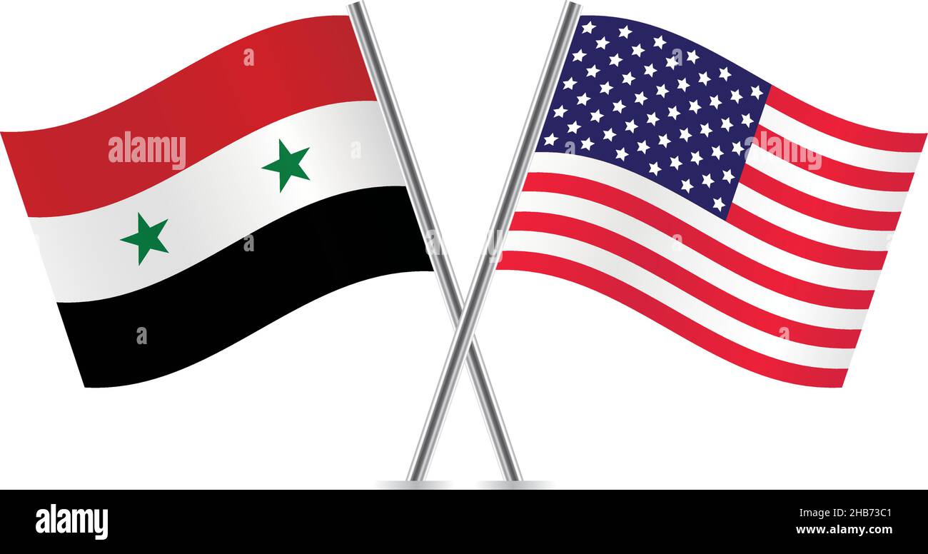 America and Syria flags. Vector illustration. Stock Vector