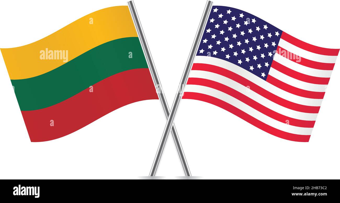 America and Lithuania flags. Vector illustration. Stock Vector