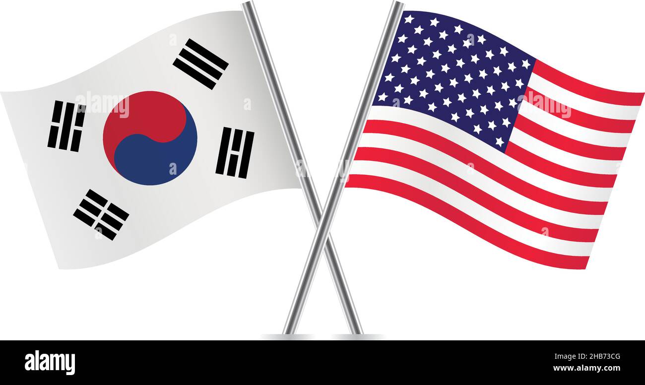 America and South Korea flags. Vector illustration. Stock Vector