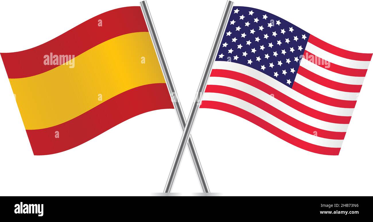 America and Spain flags. Vector illustration. Stock Vector