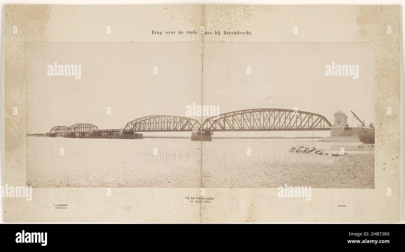 Bridge over the Old Maas near Barendrecht, view from the east (title on object), Johann Georg Hameter (mentioned on object), H.J. Tollens C. Hzn. (possibly), Dordrecht, Netherlands, 30-May-1889, cardboard, albumen print, height 290 mm × width 685 mm Stock Photo