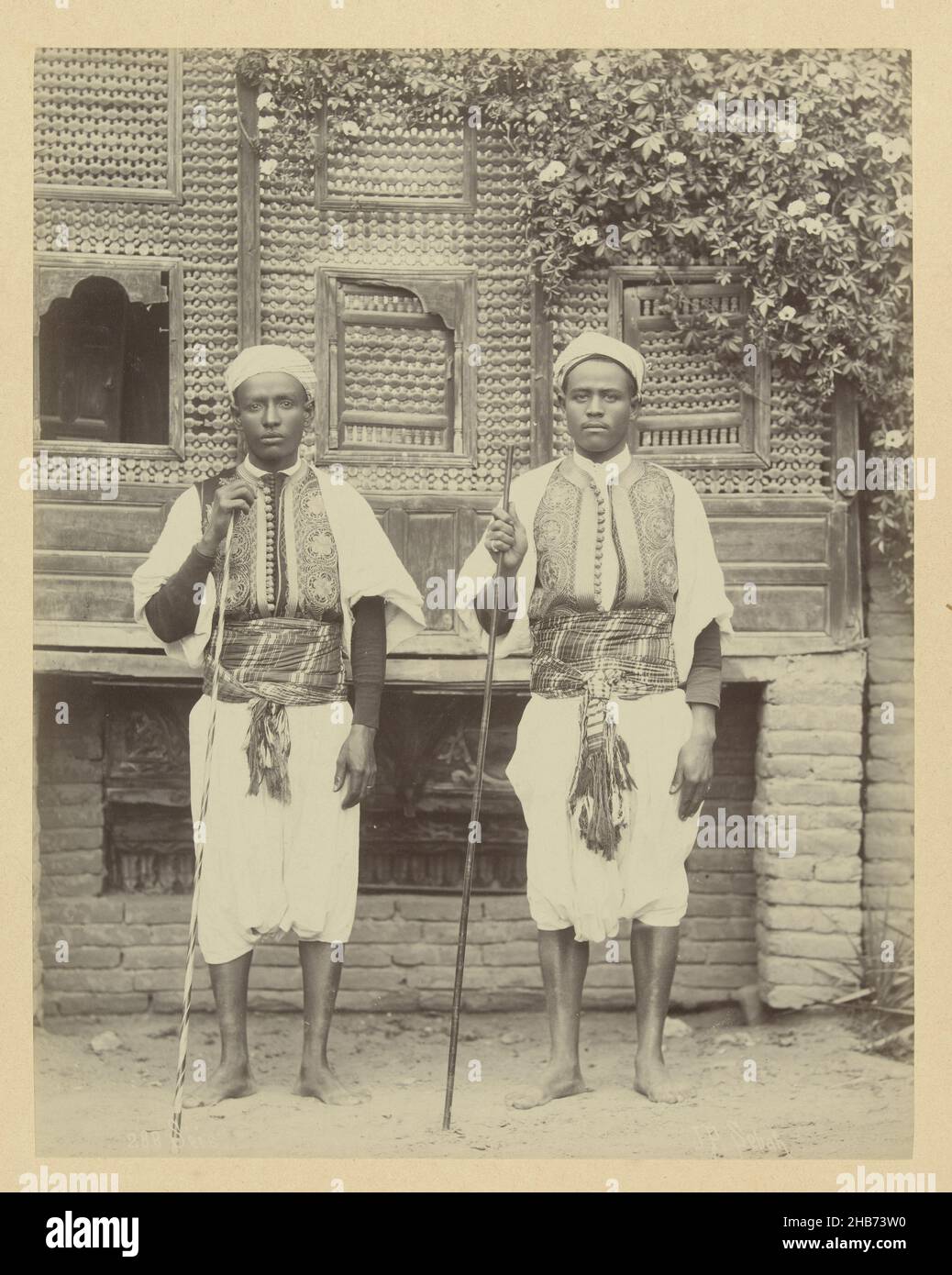 Two guards in uniform, E 19. Saïs (precursors). Cairo. (title on object), Egypt (series title)288 Seis (title on object), The photograph is part of the series of photographs from Egypt collected by Richard Polak., Pascal Sébah (mentioned on object), Egypte, c. 1888 - c. 1898, photographic support, paper, albumen print, height 267 mm × width 205 mmheight 468 mm × width 556 mm Stock Photo